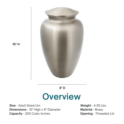 Classic Pewter Cremation Urn For Ashes, Brass, Silver Urn, Adult Sized Cremation Urn, 10 Inches High #TOP3