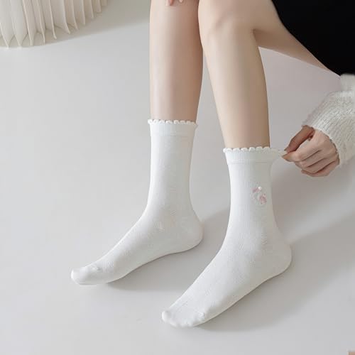 Mcool Mary Women's Socks, Casual Ankle Breathable Cool Knit Cotton Cute Crew Frilly Sock for Women 6 Pairs2