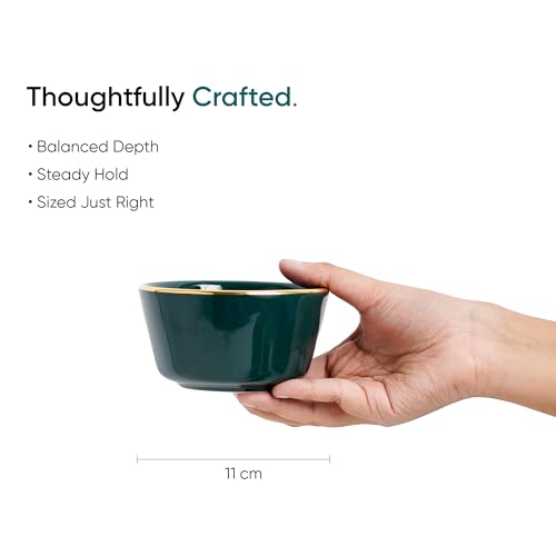 Image of Shay Ceramic Dinner Bowl Set of 4 for Rice, Dal, Salad, Snacks, Fruits & Noodles | Teal with Gold Rim | Microwave Safe Ceramic Serving Bowls for Home, Kitchen & Gifting (Bowl Set of 4 - Teal Gold)