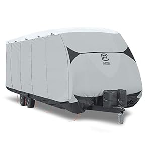 Classic Accessories SkySheild Housse de Caravane pour Vehicules de Loisirs de 400cm 450cm L, model1, Noir / Gris / Blanc neige