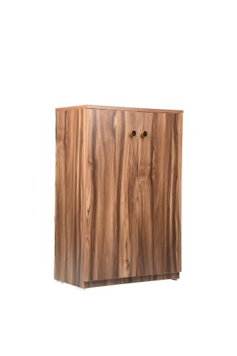 Image of Modern Engineered Wood Shoe Rack Cabinet with 4 Shelves and Double Doors, Wooden Shoe Storage Organizer for 12-16 Pairs, Shoe Cupboard for Entryway, Living Room, Bedroom(CLASSIC WALNUT 5 SHELF)
