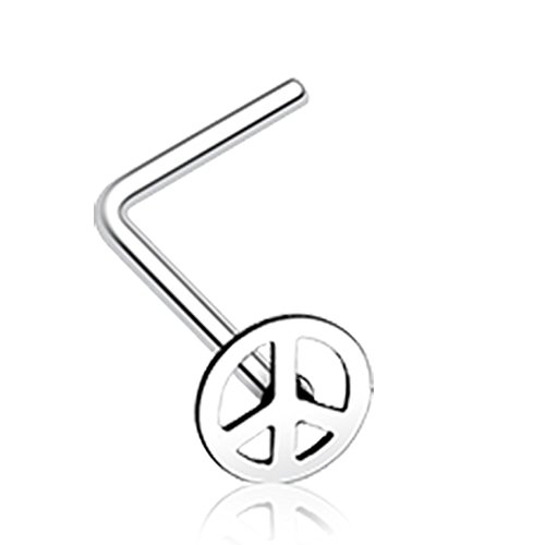 Peace Icon L-Shaped Nose Ring - 20 G - Sold as a Pair
