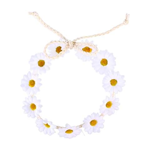 SOLUSTRE Daisy Flower Headband Boho Sunflower Crown Hair Wreath Floral Garland Crown Boho Headpiece Bridal Hair Band (White) Cover