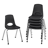 FDP 16' School Stack Chair, Stacking Student Seat with Chromed Steel Legs and Ball Glides; For In-Home Learning or Classroom - Black (6-Pack), 10367-BK