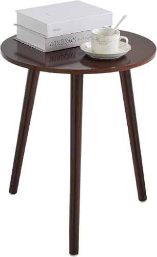 Image of END Table Side Table, Round Solid Wood End Table Coffee Table Flower Stand Small Spaces, Easy Assembly Modern Bedside Table (Full WALLNUT)