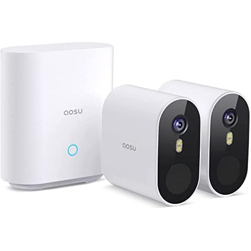 AOSU Security Cameras Wireless Outdoor, 5MP Ultra HD Wireless Home Security Camera System with 166°Ultra Wide View, Night Vision, IP67, No Monthly Fee, Work with Alexa, Google Assistant