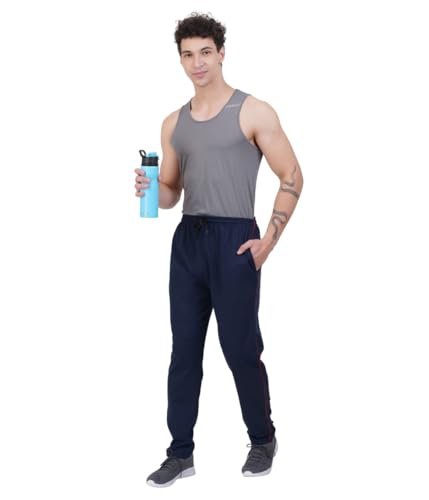 Image of RUGAN Men's Cotton Track Pants Regular Fit | Sports Gym Joggers Lower with Dual Zipper Pockets
