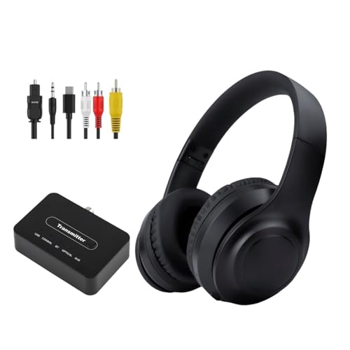Cuffie Wireless per TV con Trasmettitore, Cuffie TV con Funzione di Riduzione del Rumore, Cuffie Bluetooth per TV con Microfono, Suono Stereo 30 Ore Di Riproduzione, Facile da Usare Comodo Per Anziani