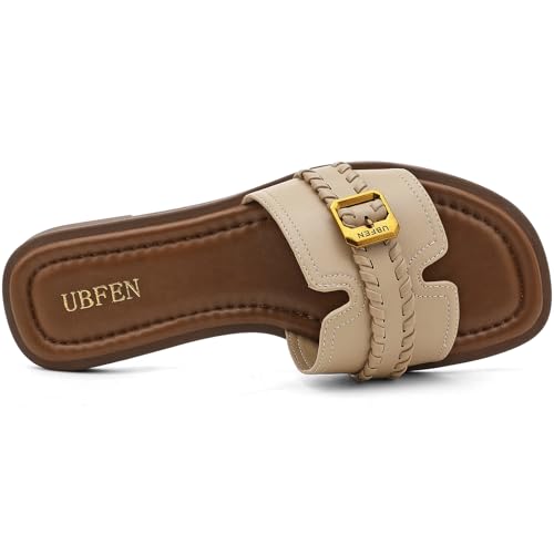 Image of UBFEN Womens Square Toe Flat Sandals Slides Dressy Comfortable for Beach