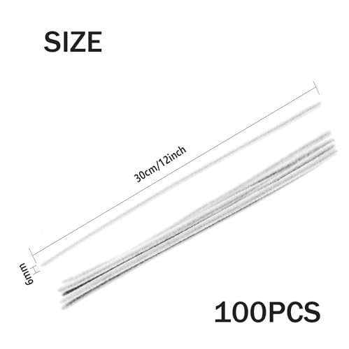 LATRAT Pack of 100 30 cm Pipe Cleaners Chenille Wire, Craft Pipe Cleaners Chenille Wire for DIY Handmade Crafts Decorating (White) - Image 2