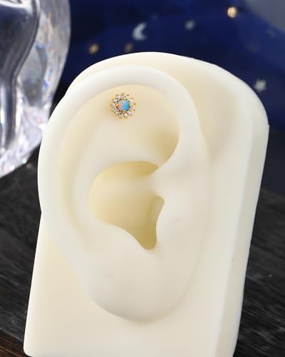 Colorful Opal Tragus Jewelry 16G Vintage Helix Cartilage Earrings Stud Internally Thread Labret Stud Surgical Steel4