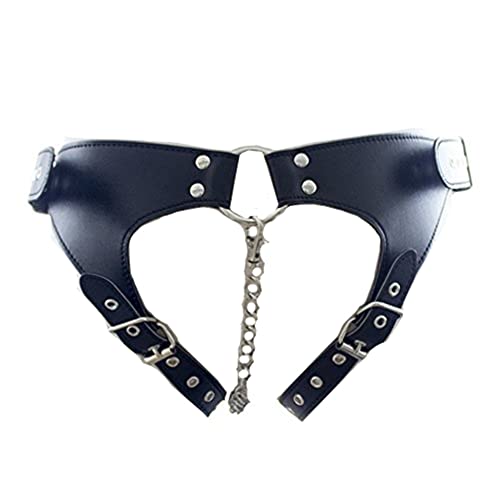 Shawa Männer Damen Slips Leder PU Shorts mit Ketten Einstellbar Versuchung Sexy elastische Unterwäsche Bondage Fessel S&M Cosplay