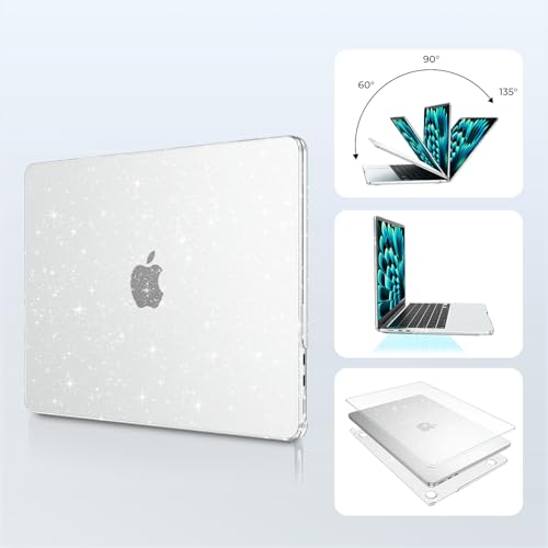 Image of EooCoo Case Compatible for Apple MacBook Air 13 inch M5 2026 2025 2024 2022 M4 M3 M2, A3449 A3240 A3113 A2681, 13.6 inch Laptop Hard Shell Case+Keyboard Skin Cover+Screen Protector+Type C, Glitter Crystal