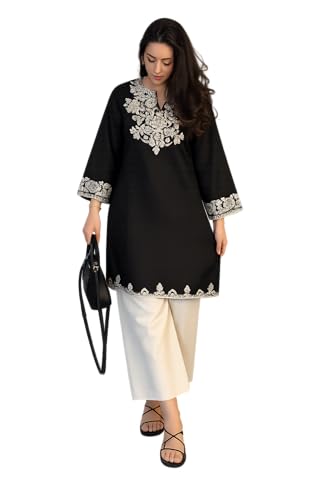 Image of Women's Cotton Embroidered Kurta with Plazzo