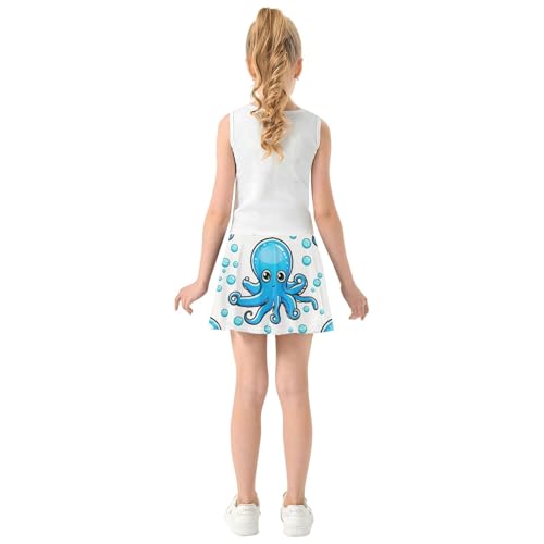 Joisal Athletic Shorts for Girls Skorts Cute Blue Octopuses Tennis Skirts for Kids Personalized Teen Skirt 3t4