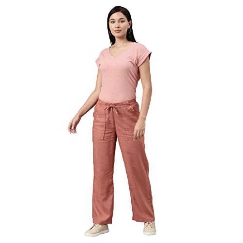 Image of GO COLORS Solid Linen Cargo Pants for Women | Full Length, Mid Rise, Side Pockets