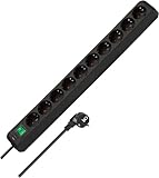 Brennenstuhl Eco-Line regleta de enchufes 10 Tomas (regleta eléctrica con protección de Contacto Aumentada, Interruptor y Cable de 3m) Negro