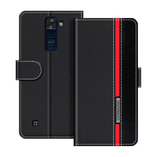 UOGNADGD Leather Phone Case Compatible with LG Escape 3 Flip Wallet Cover with Magnetic Closure, Kickstand & Card Holders, Shockproof Protection (Black)