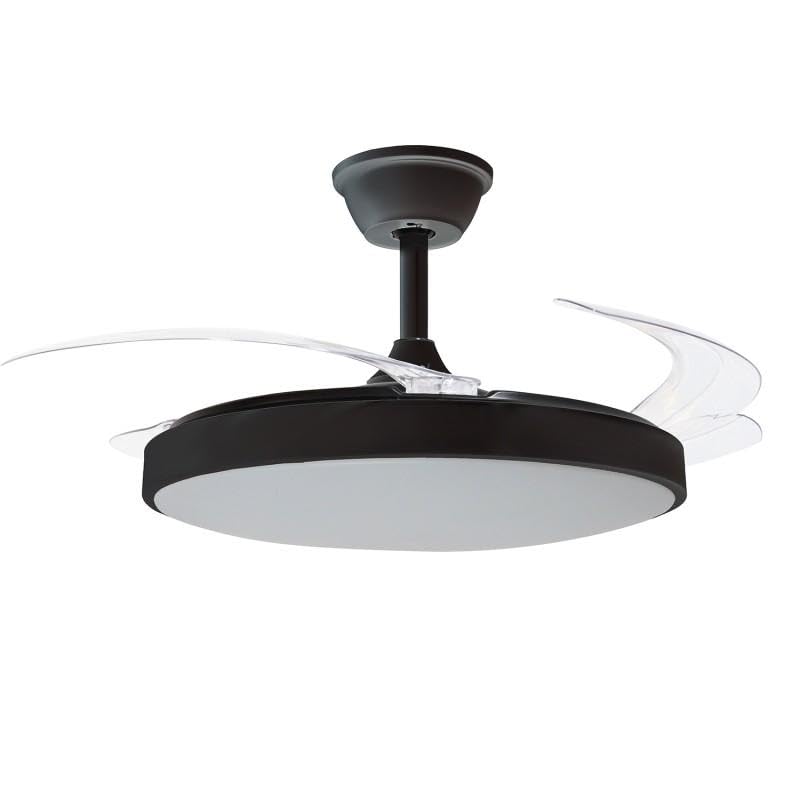 DRW Ventilador de Techo con luz y 3 aspas retractiles de Metal y acrilico en Negro Eclipse 53x106x106 cm