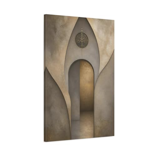Toile arbre doré et marron pour sublimer le mur au-dessus de votre console