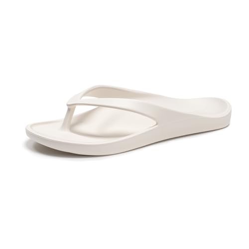 FITORY Unisex Flip Flops, Durable and Comfortable Slides with Arch Support, Lightweight Flip Flops for Beach and Pool in Summer Off-white Size Women's 7/ Men's 6
