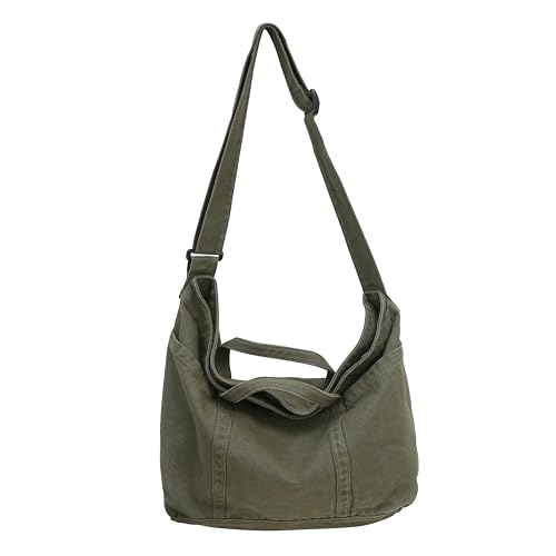 Image of Cotton Tote Handbag Women Canvas Crossbody Beach Bag Hobo Shoulder Tote Bag with 3 External Pocket,Zipper Closure