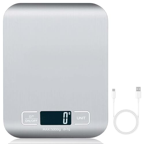 BAIFULAI Bilancia da cucina digitale, 10 kg/1 g, bilancia da cucina digitale, ricaricabile USB, con display a LED e funzione tara, multifunzione per cottura e cottura