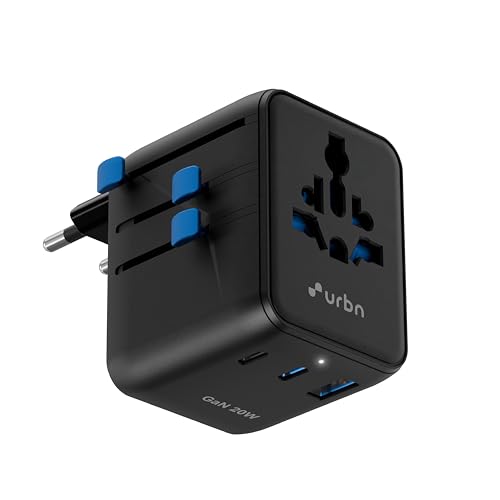Image of URBN 20W GaN Universal Adapter | Charge 4 Devices Simultaneously | 2500W Universal Socket | Dual USB-C + USB-A | Smart Travel Multi Plug | Global Compatibility | 6-Layer Safety Protection