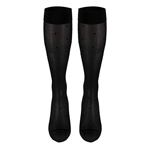 Image of Truform Sheer Compression Stockings, 15-20 mmHg, Women's Knee High Length, Dot Pattern, Black, Small