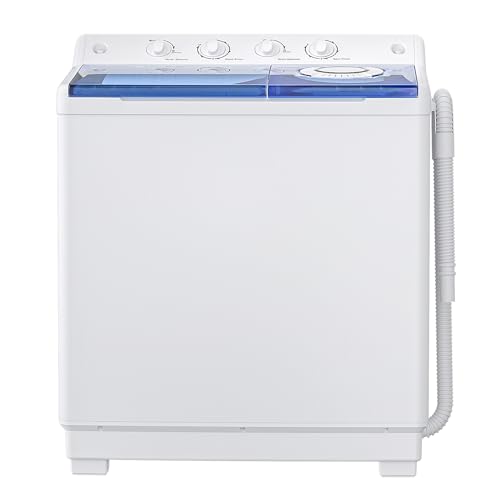 Portable Washing Machine, 40Lbs Compact Twin Tub Laundry Washer with Built-in Drain Pump, Semi-Automatic 24Lbs Washer and 16Lbs Spinner Combo for Apartments, Dorms, RVs