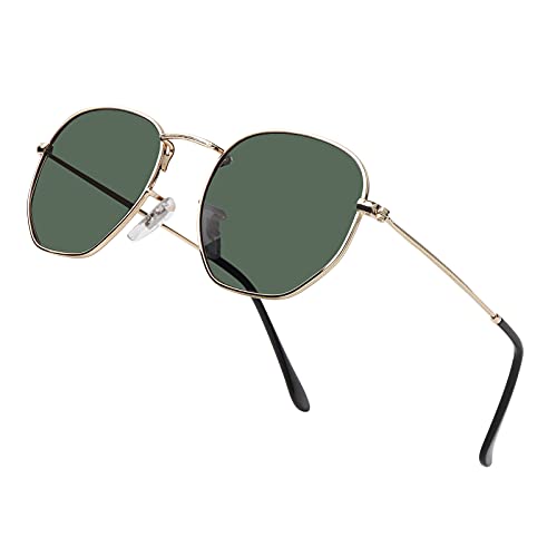 Lunettes de soleil Vintage Polygon polarisées Femme Homme Métal Protection UV400, vert Cover