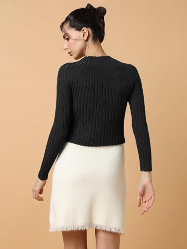 Image of ICW Women Knitted Rhinestone Embellised Daimond Studded Mesh Round Neck Long Sleeve Crop Top T-Shirt 206
