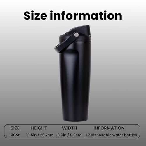 Image of LHOTSE Gym Water Bottle 30oz - Leak Proof Lock Lid, Matte Metallic Finish, Carry Handle, Durable Stainless Steel, Perfect for Workout & Sports (Midnight Black, 900 ML)