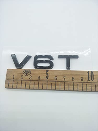Image of 2pcs Glossy Black ABS Letter Number V6T Emblem for AUD Car Styling Side Badge Discharge Logo Sticker