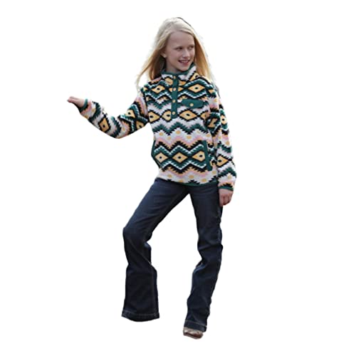 Cruel Girl Girls' Polar Fleece Pullover - Forest Green Aztec Print (Medium)