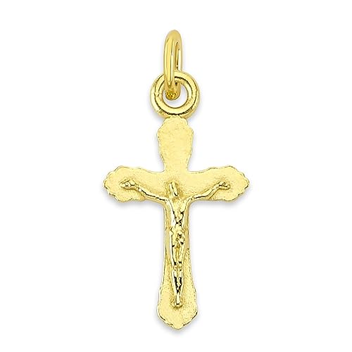 Solid 10k Gold Crucifix Microcharm, Mini Dainty Charm Religious Jewelry with Clasp