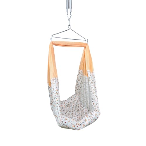 Image of Beetot New Born Baby Swing Cradle (Jhula) | Cradle Set With Mosquito Net, Spring And Triangle Hanger | Weight Capacity Up To 20Kg | Age From 0-12 Months | Bismark Premium (Orange) - Cotton