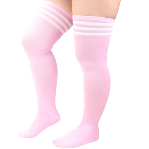 Image of DRESHOW Plus Size Thigh High Socks Striped Over Knee Long Boot Stockings Knee High Tube Socks Leg Warmers for Women