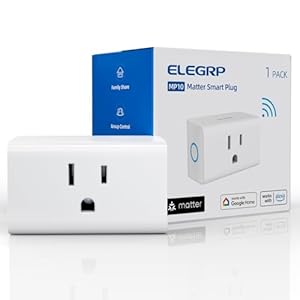 ELEGRP Matter Supported Mini Smart Plug, Smart Outlet 15A/1800W Max, Compatible with Apple Home, Siri, Alexa, Google Home, SmartThings, Compact Design, UL Certified, 2.4G Wi-Fi Only, White, 1 Pack
