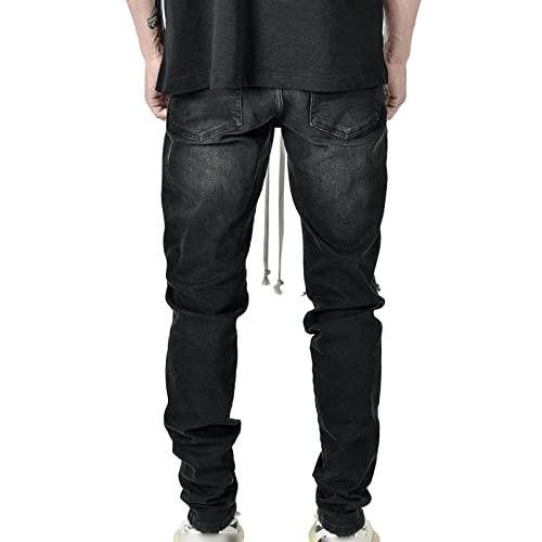Generic Men's Vintage Ripped Patch Jeans Printed Pattern Skinny Biker Denim Pants Hip Hop Skinny Check Patchwork Jean Trousers (Black,Small)2