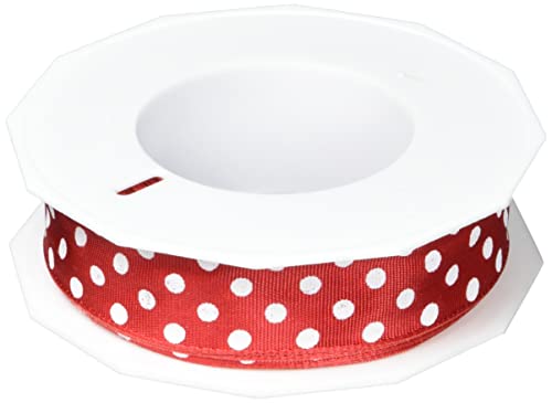 C.E. Pattberg Präsent - Rollo de lazo con alambre (tafetán, 25 mm x 20 m), diseño de lunares, color rojo y blanco