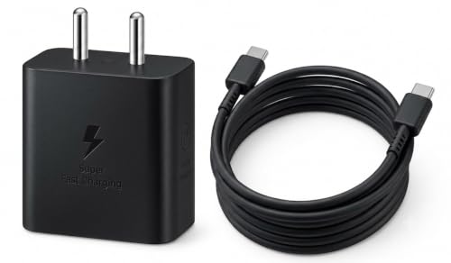 Image of 25w Adapter with C to C Cable for Samsung Galaxy S /A /M /F /Z Series F17 5g /S25 fe /S23 /S22 /S21 /21 fe /S20 /M17 5G /M34 /M54 /M53 5g /M35 /F16 /A34 /A55 5G, F15,BIS Certified | PD Original Charging Speed (Black)