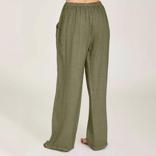 FZYLQY Wide Leg Linen Pants for Womens Casual Elastic Waist Palazzo Pants with Pockets Flowy Boho Beach Lounge Trousers4