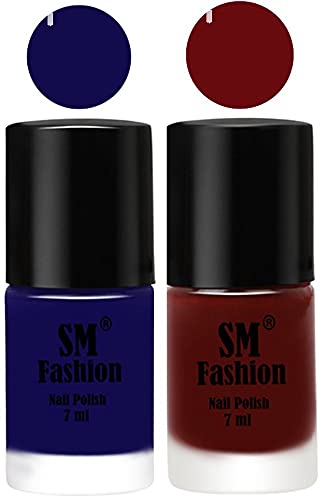Image of Long Lasting Nail Polish | Nail Paint Combo 7 ml Each) - Set of 2 Dark Blue-Wine Red