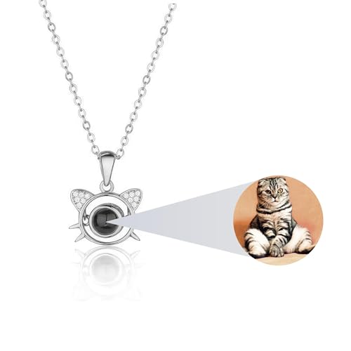 AVINVAN Foto-Halskette,925er Sterlingsilber,personalisierte Projektions-Halskette mit Bild im Inneren,individueller Gedenkschmuck,Medaillon,Haustiergeschenke für Katzenliebhaber, Frauen und Mädchen