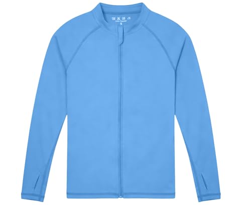 Image of Roadbox UPF 50+ Boys Zip Up Rash Guard Kids Long Sleeve Swim Shirt