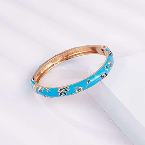 Ujoy Flowers Bracelet Multi-Colors Cloisonne Wedding Jewelry Gift Women Girls Enameled Bangles Opening Hinged 55A128 Green #TOP1
