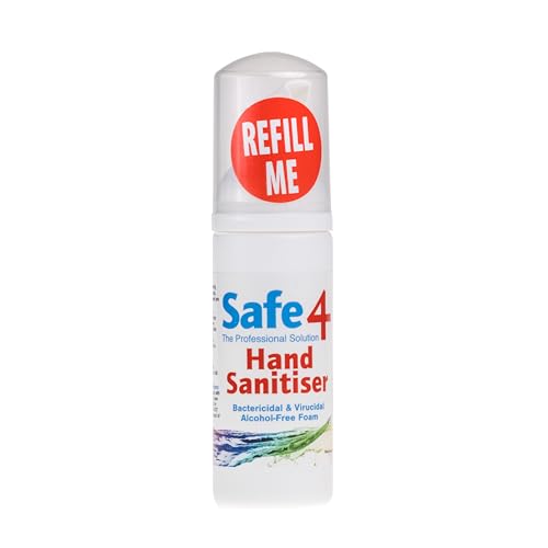Safe4 Alcohol-Free Hand Sanitiser Foam Kills 99.9% of Bacteria & Viruses Fresh Eucalyptus 50ml Travel Size