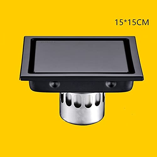 Bodenablauf,Duschablauf fünfzehn X15 cm 304. Edelstahl Dusche Drain Schwarz Badezimmer Bodenabfluss Fliesen Einsatz Square Anti-Geruch Boden Abfallgitter(15cm B)