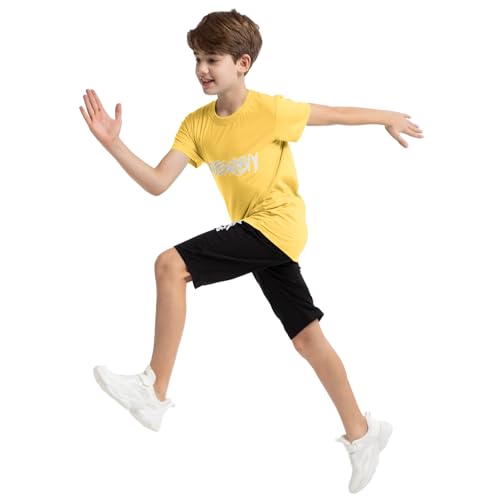 Image of amropi Boys Shorts Set Cotton T-Shirt and Short Pants 2 Pieces Summer Tracksuit for Age 2-12 Years